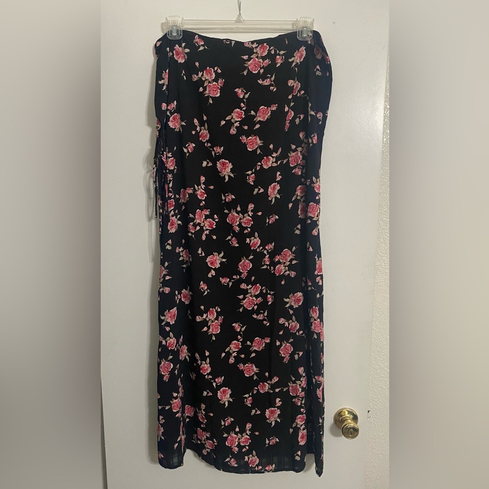 Princess Polly Black and Pink Floral Maxi Skirt